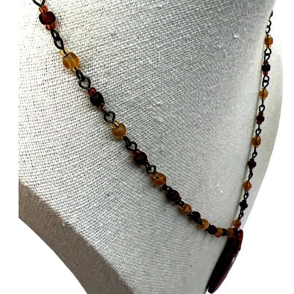 Vintage Hand-Painted Floral Pendant Necklace With Beaded Chain. B44 - Picture 11 of 13